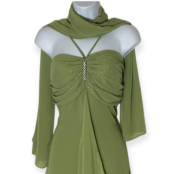 EUREKA Women Prom Dress Spaghetti Straps High Low LG Green with Scarf Polyester - Picture 4 of 8